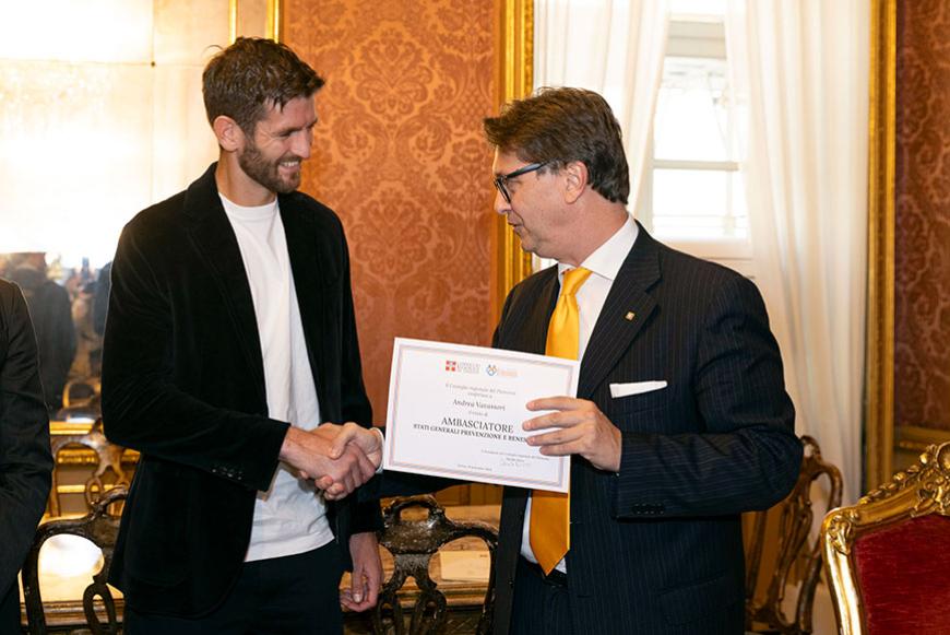 Il tennista Andrea Vavassori a Palazzo Lascaris